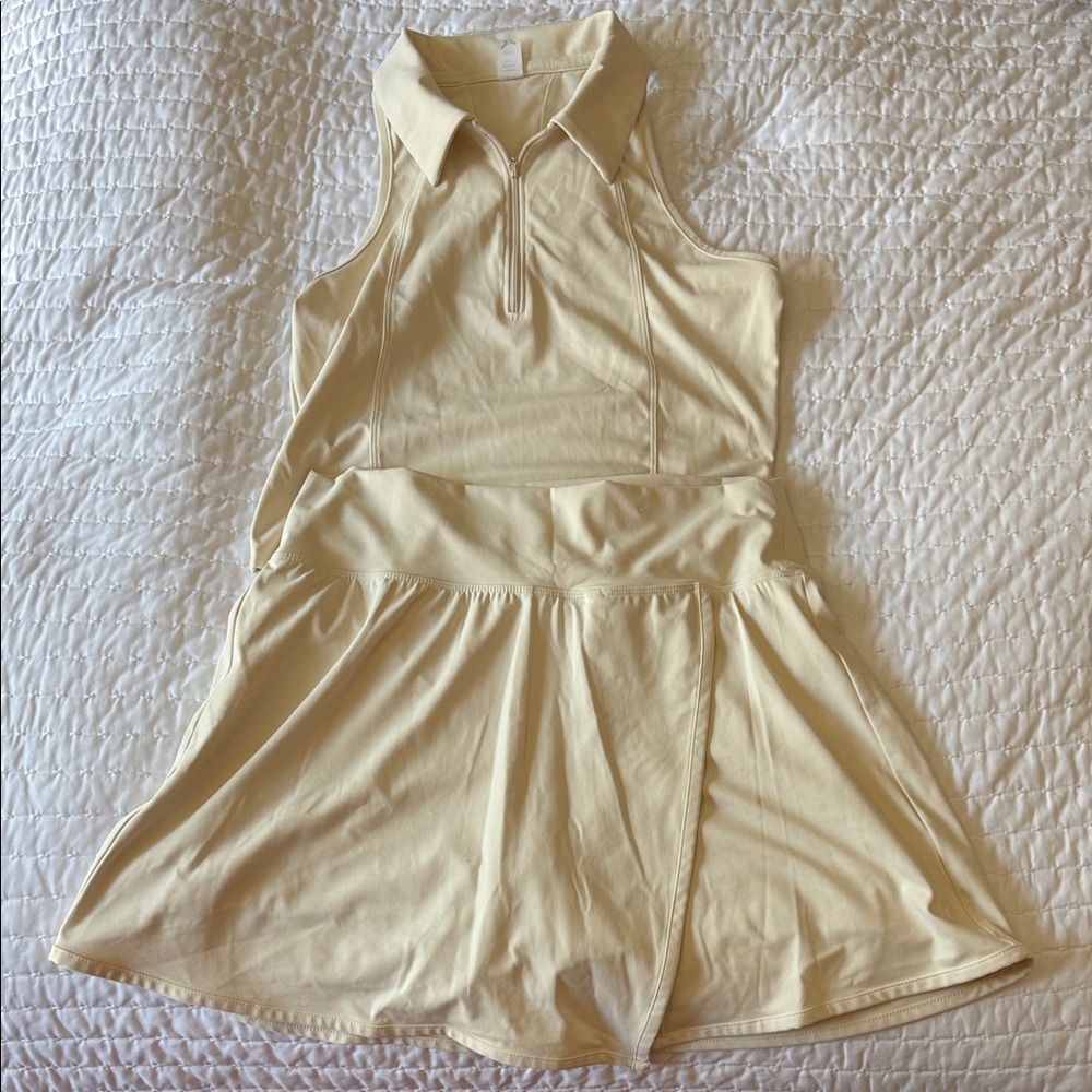 Sleeveless Cream Tennis Skirt with Built-In Shorts